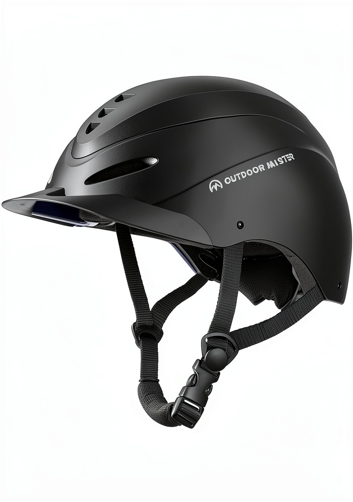 Rider wearing OutdoorMaster matte black helmet on a sunny trail