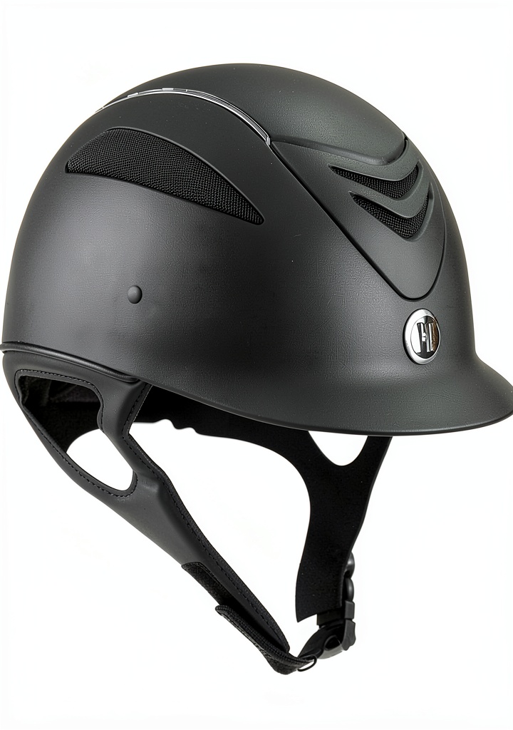 One K Equestrian Helmet Black Medium on a horse rider's head