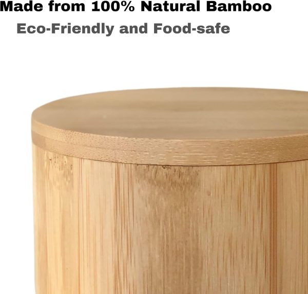 Bamboo Salt and Pepper Box - 2 Compartment - Built-in Serving Spoon - Swivel Lid with Magnet to Keep Dry, Dust-free - Salt Cellar Seasoning Container Holder Bowl- Divider with 7 Ounce Capacity-4