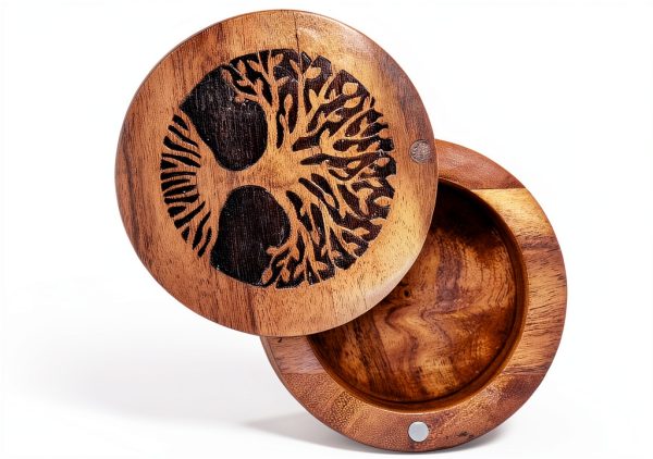 Acacia Wood Spice Cellars Box by EDHAS – Classic Round 3.5" x 3.5"-2