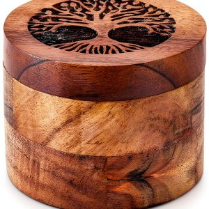 Acacia Wood Spice Cellars Box by EDHAS – Classic Round 3.5" x 3.5"-0