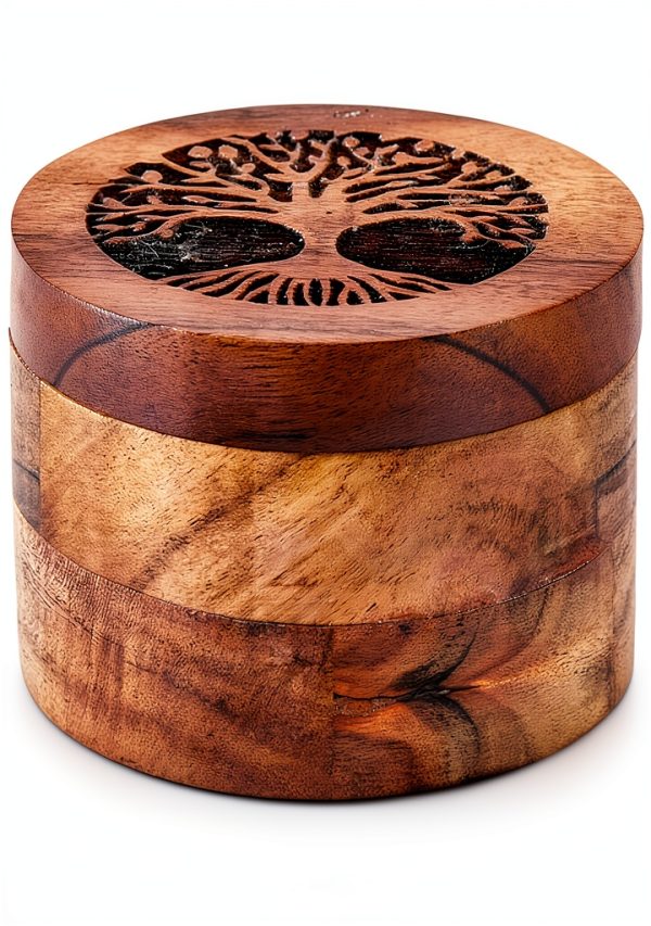Acacia Wood Spice Cellars Box by EDHAS – Classic Round 3.5" x 3.5"-0