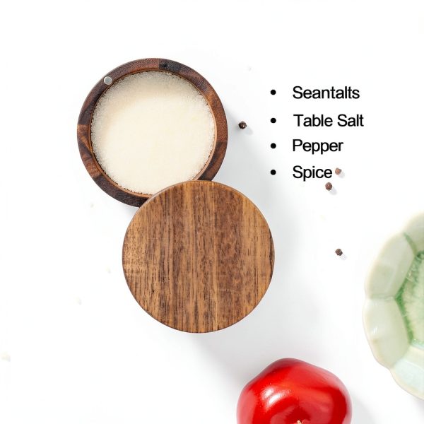 Salt Cellar MeowAroma Acacia Wood 8.5 oz with Magnetic Swivel Lid-4