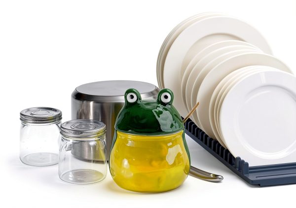 Frog Salt Cellar with Lid and Spoon Ceramic dgudgu Green Large-6