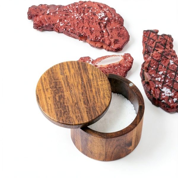 Salt Cellar MeowAroma Acacia Wood 8.5 oz with Magnetic Swivel Lid-8