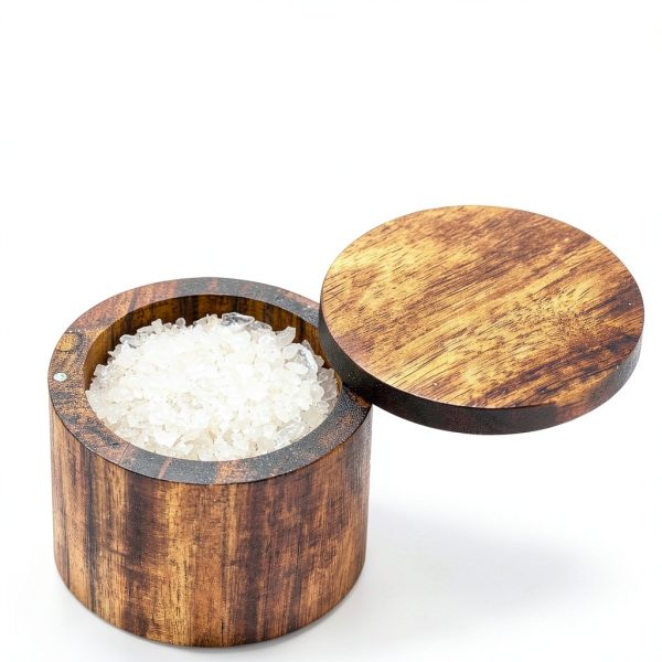 Acacia Salt Cellar Phininia Wood Salt Box with Swivel Cover 7oz Brown-4