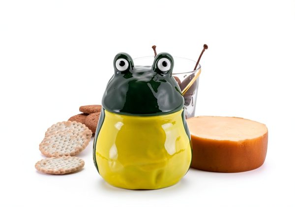 Frog Salt Cellar with Lid and Spoon Ceramic dgudgu Green Large-5