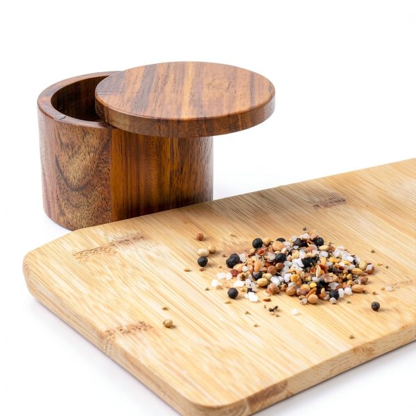 Salt Cellar MeowAroma Acacia Wood 8.5 oz with Magnetic Swivel Lid-6