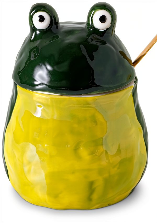 Frog Salt Cellar with Lid and Spoon Ceramic dgudgu Green Large-0