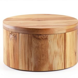 Bamboo Salt and Pepper Box - 2 Compartment - Built-in Serving Spoon - Swivel Lid with Magnet to Keep Dry, Dust-free - Salt Cellar Seasoning Container Holder Bowl- Divider with 7 Ounce Capacity-0