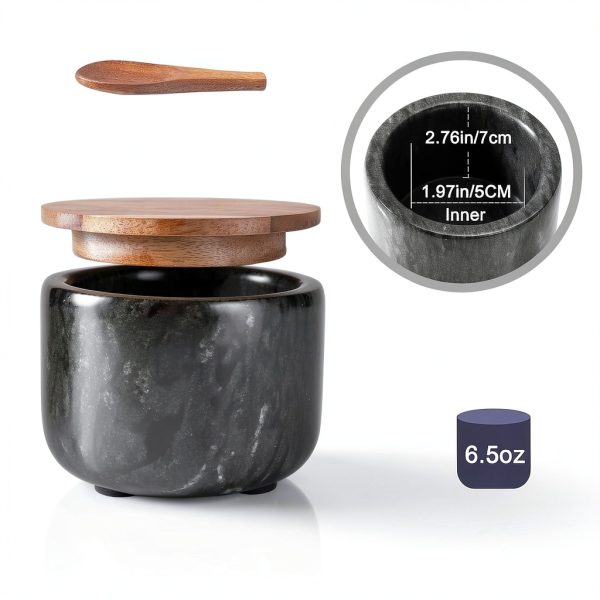 RAETTER.LY Marble Salt and Pepper Bowl with Wood Lid - 6.5oz Black-1