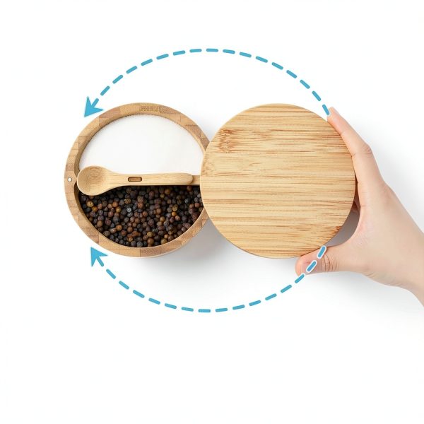Bamboo Salt and Pepper Bowl Box KITCHENDAO 7oz Container with Spoon-3