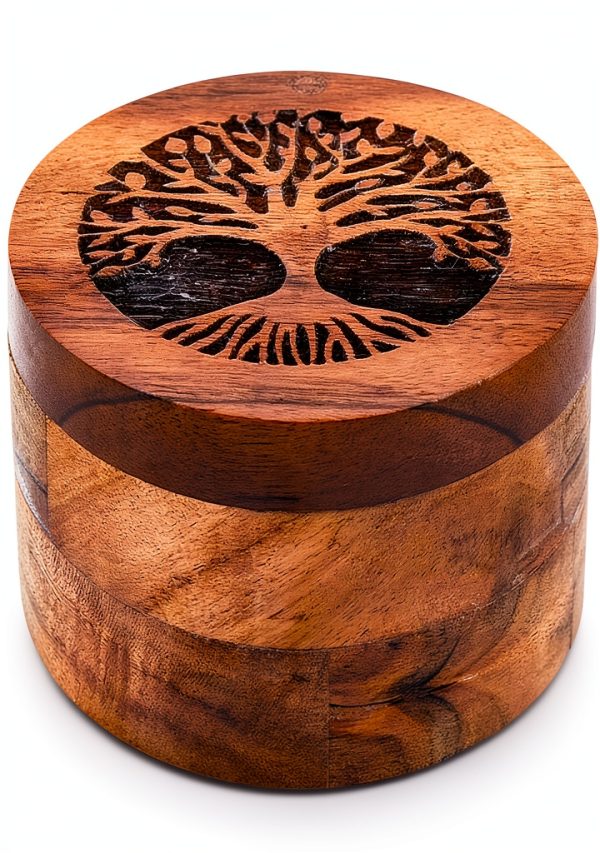 Acacia Wood Spice Cellars Box by EDHAS – Classic Round 3.5" x 3.5"-1