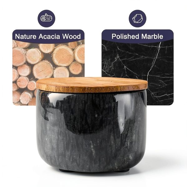 RAETTER.LY Marble Salt and Pepper Bowl with Wood Lid - 6.5oz Black-3