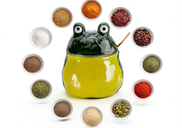 Frog Salt Cellar with Lid and Spoon Ceramic dgudgu Green Large-4