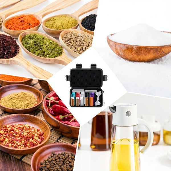 Travel Spice Containers Kit – 5 Pack 5ml Mini Seasoning Containers with Spoon Lids, Funnels, Cleaning Brush & Carry Case – Portable Spice Set for Camping, BBQ, Hiking & Outdoor Cooking-6