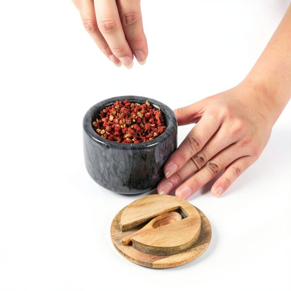 RAETTER.LY Marble Salt and Pepper Bowl with Wood Lid - 6.5oz Black-4