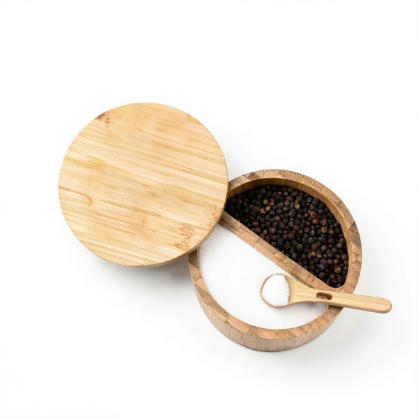Bamboo Salt and Pepper Bowl Box KITCHENDAO 7oz Container with Spoon-1