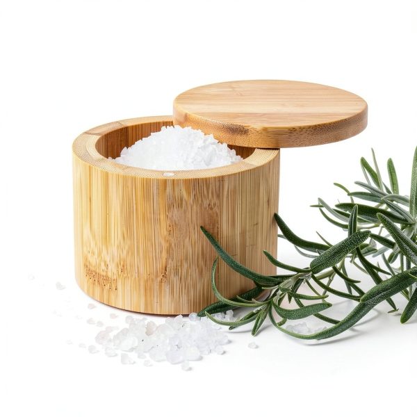 Salt Cellar by karmiero Bamboo Salt Container with 360 Swivel Lid 6oz-0