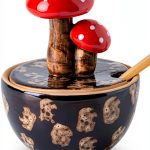 Brown Ceramic Mushroom Salt Cellar with Lid and Bamboo Spoon by xinrc-0