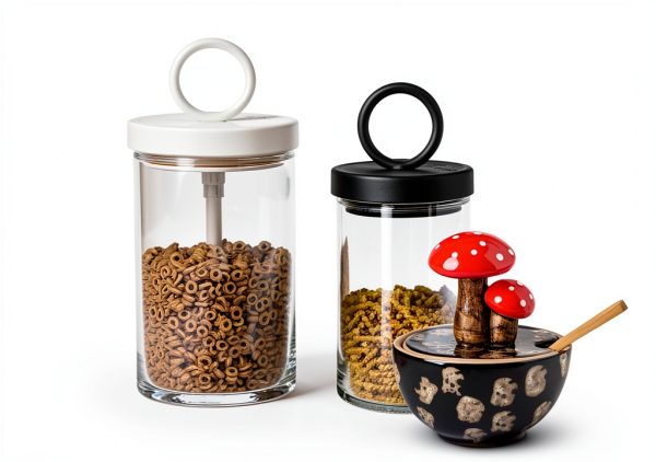 Brown Ceramic Mushroom Salt Cellar with Lid and Bamboo Spoon by xinrc-5